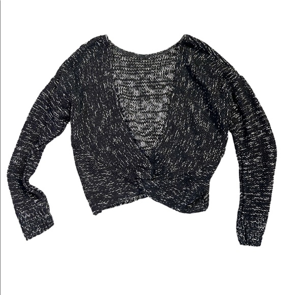 NWT Abound Black Twist Front Knit Faux Wrap 90s Y2K Open Front V Neck Sweater XS - Picture 1 of 9
